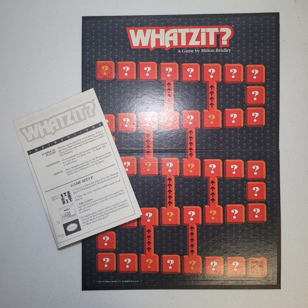 Whatzit Milton Bradley Board Game Replacement Gameboard and Instructions 1987